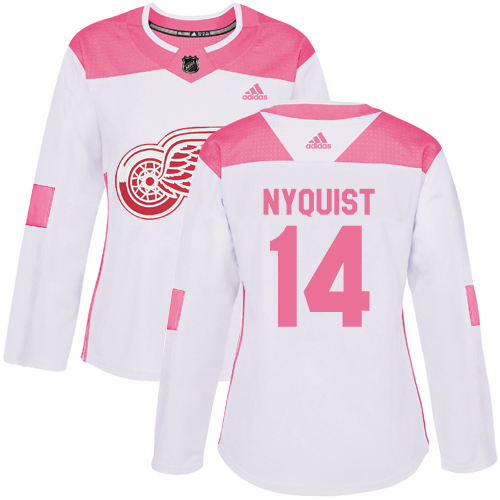 Adidas Red Wings #14 Gustav Nyquist White/Pink Authentic Fashion Women's Stitched NHL Jersey